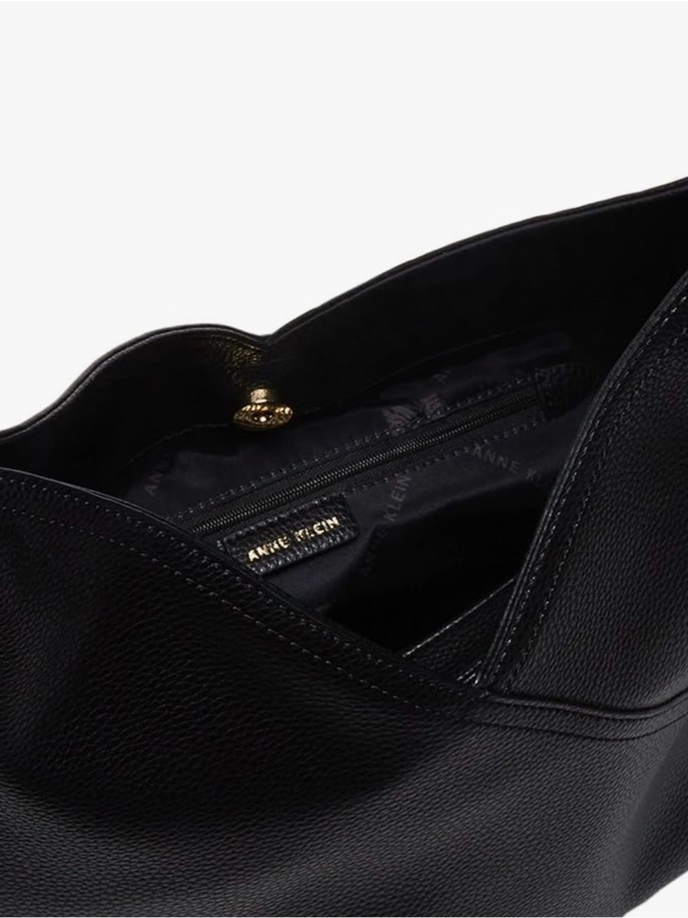 Anne Klein Black Leather Slouch Shoulder Bag with Gold AK Logo - Picture 6 of 11